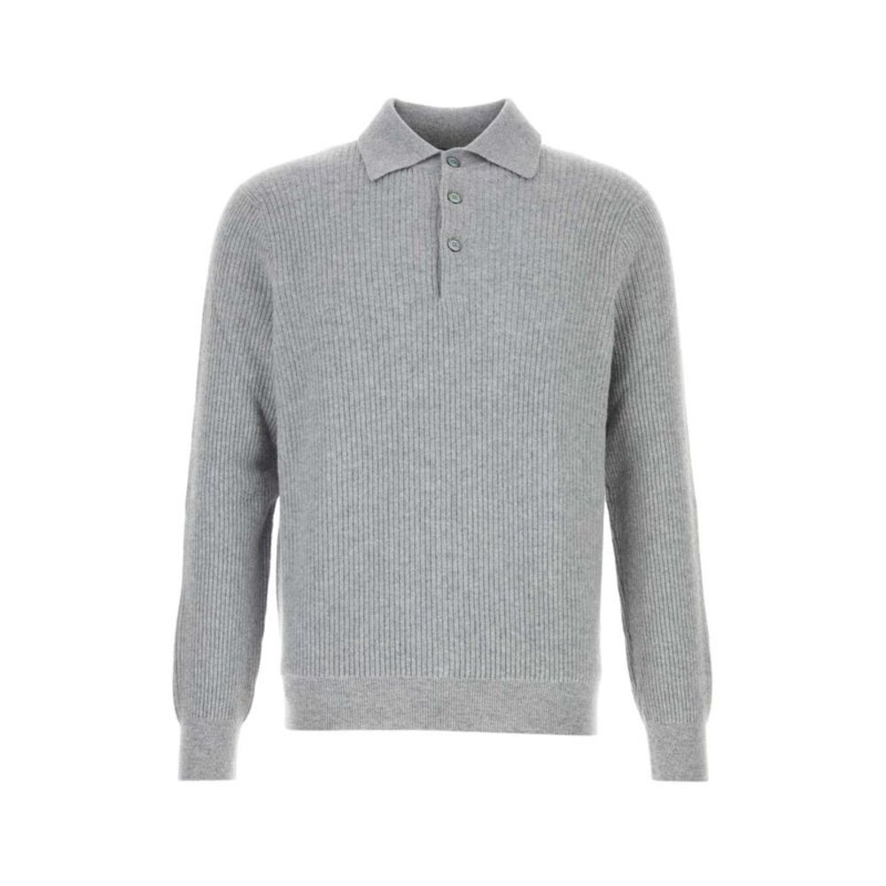 Fedeli Men Grey Wool Blend Polo Shirt